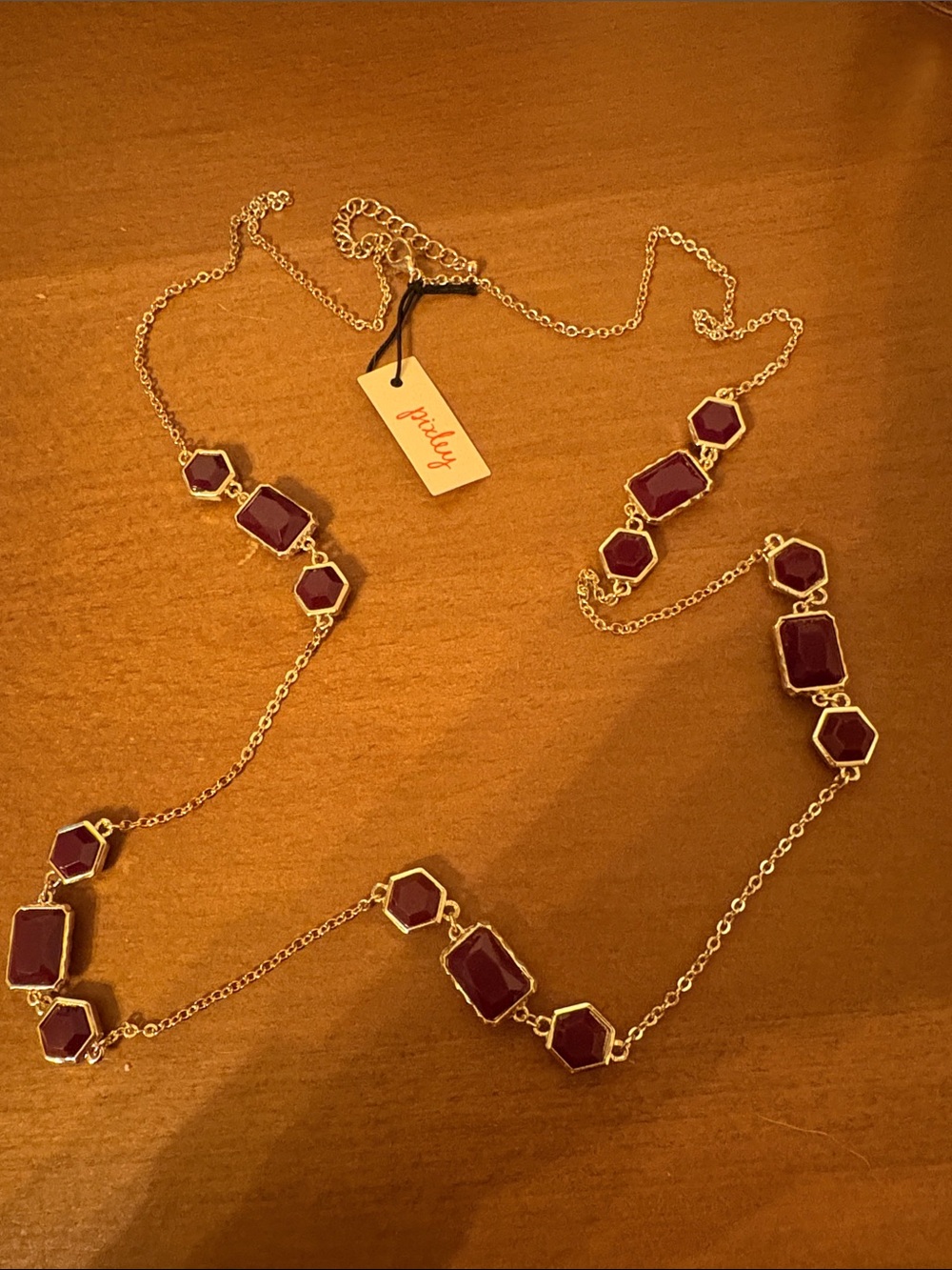 Pixley Gold-Tone Necklace with Burgundy Gemstones